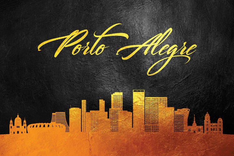 Porto Alegre Brazil Gold Skyline by Adrian Baldovino wall art
