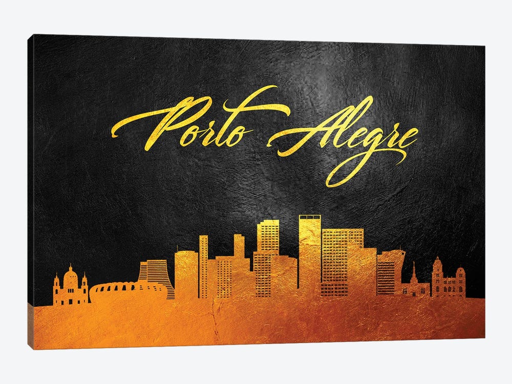 Porto Alegre Brazil Gold Skyline by Adrian Baldovino 1-piece Canvas Artwork