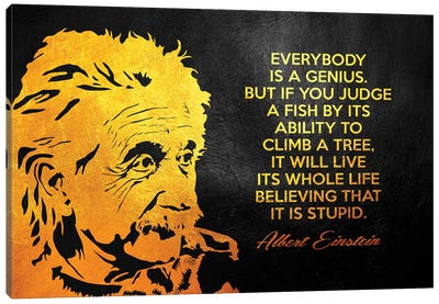 Albert Einstein Genius Quote Canvas Art Print - Minimalist Quotes