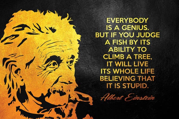 Black & White & Gold: Albert Einstein Genius Quote by Adrian Baldovino