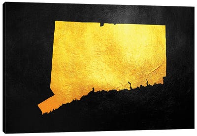 Connecticut Gold Map Canvas Art Print - Adrian Baldovino