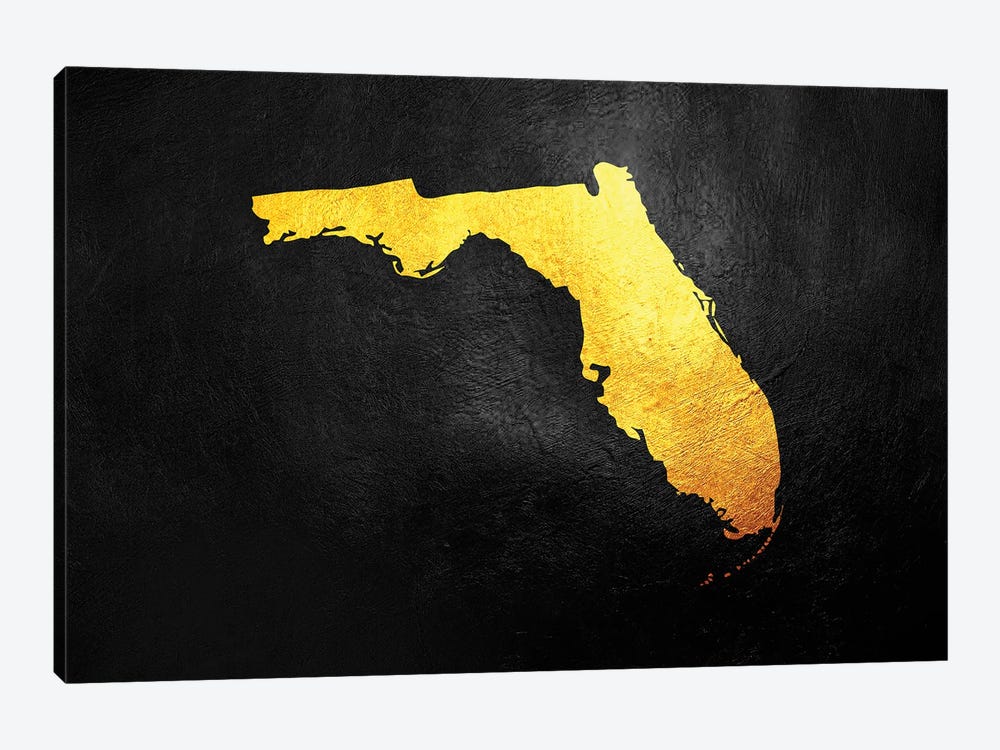 Florida Gold Map by Adrian Baldovino 1-piece Canvas Art Print
