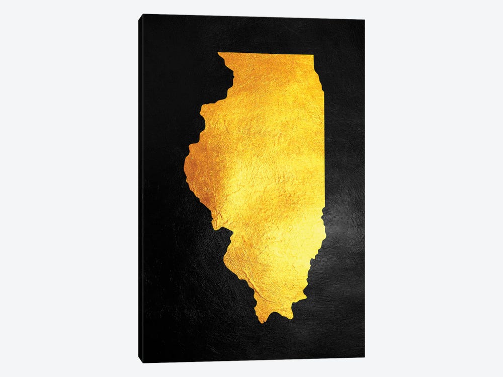 Illinois Gold Map by Adrian Baldovino 1-piece Canvas Art