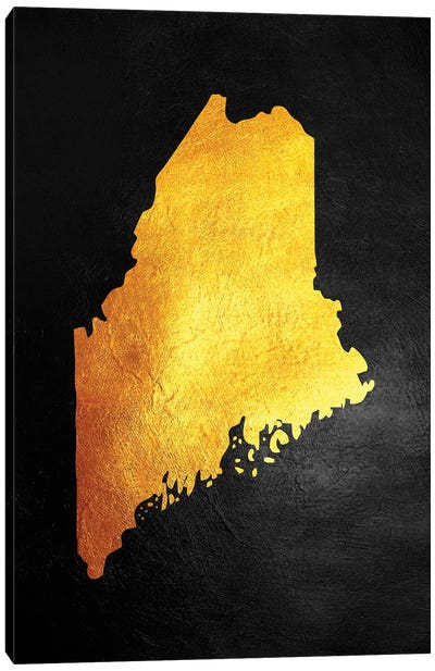 Maine Gold Map Canvas Art Print - Maine Art