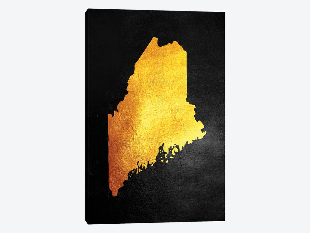 Maine Gold Map by Adrian Baldovino 1-piece Canvas Artwork