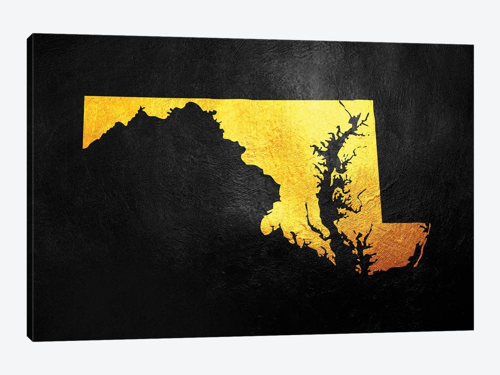 Maryland Gold Map by Adrian Baldovino 1-piece Canvas Artwork