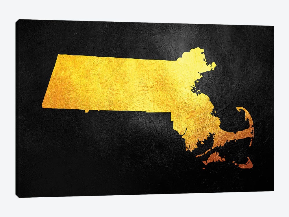 Massachusetts Gold Map by Adrian Baldovino 1-piece Canvas Print