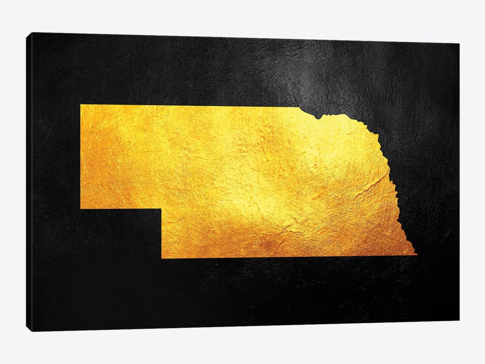 Nebraska Gold Map by Adrian Baldovino 1-piece Canvas Art Print