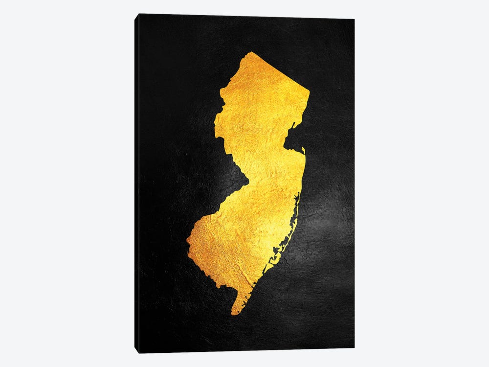 New Jersey Gold Map by Adrian Baldovino 1-piece Canvas Art Print