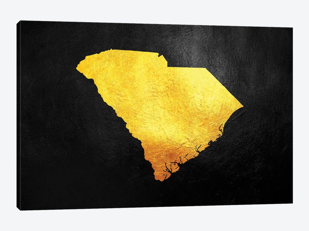 South Carolina Gold Map by Adrian Baldovino 1-piece Canvas Art