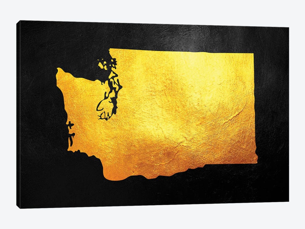 Washington State Gold Map by Adrian Baldovino 1-piece Canvas Artwork