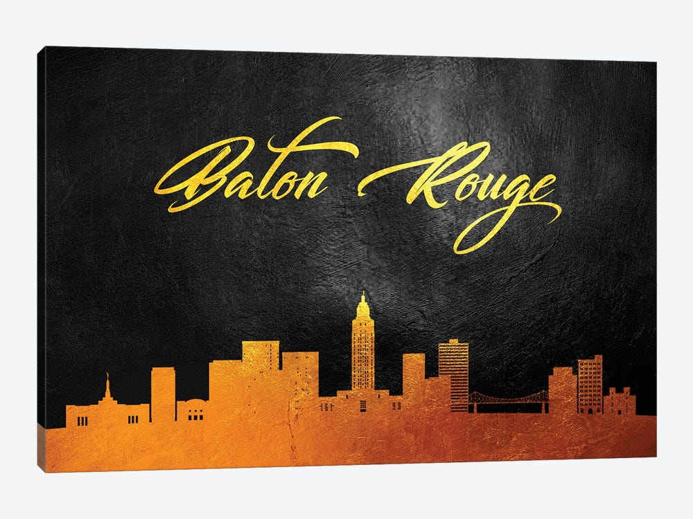 Baton Rouge Louisiana Gold Skyline by Adrian Baldovino 1-piece Canvas Wall Art