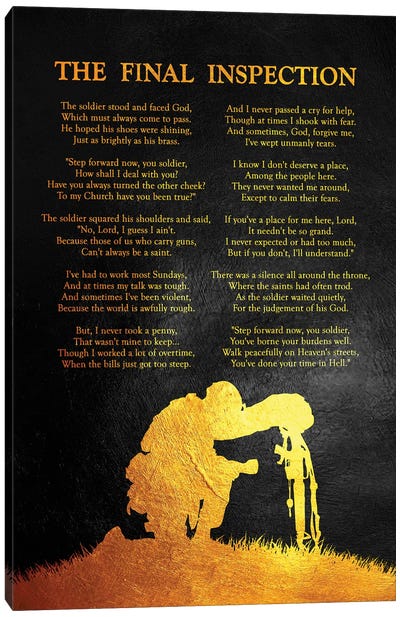 The Final Inspection - A Soldier's Poem Canvas Art Print - Black, White & Gold Art