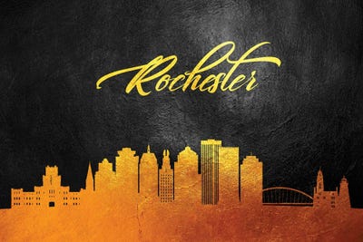 Rochester New York Gold Skyline by Adrian Baldovino framed canvas print
