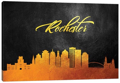 Rochester New York Gold Skyline Canvas Art Print - Adrian Baldovino