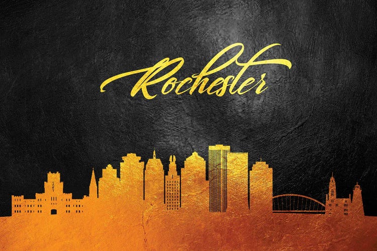 Rochester New York Gold Skyline by Adrian Baldovino wall art