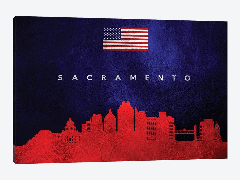 Sacramento California Skyline by Adrian Baldovino 1-piece Canvas Art Print