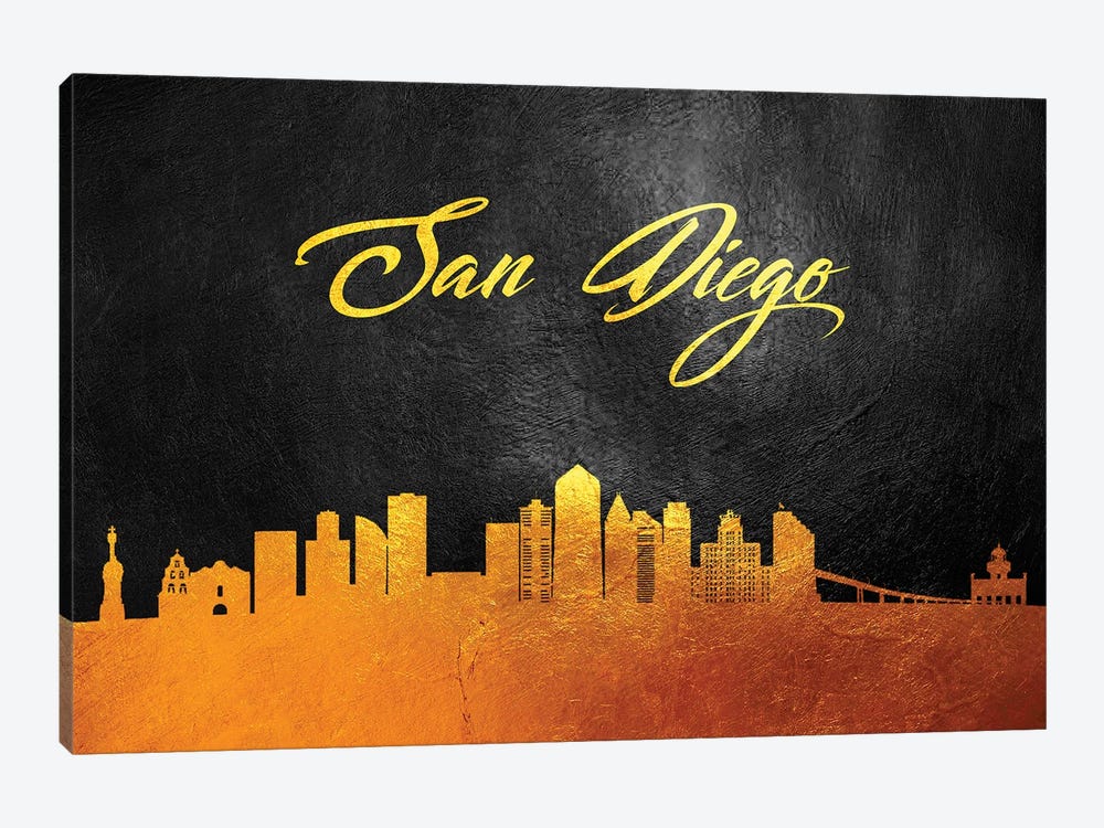 San Diego California Gold Skyline by Adrian Baldovino 1-piece Canvas Art