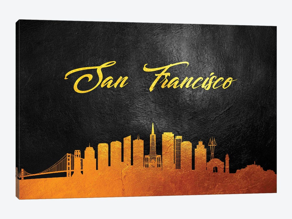 San Francisco California Gold Skyline by Adrian Baldovino 1-piece Canvas Art Print