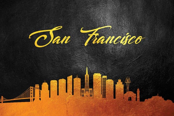 San Francisco Skylines: San Francisco California Gold Skyline by Adrian Baldovino