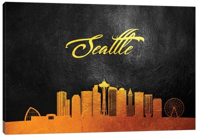 Seattle Washington Gold Skyline Canvas Art Print - Seattle Art