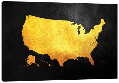 United States Of America Gold Map Canvas Art Print - Country Maps