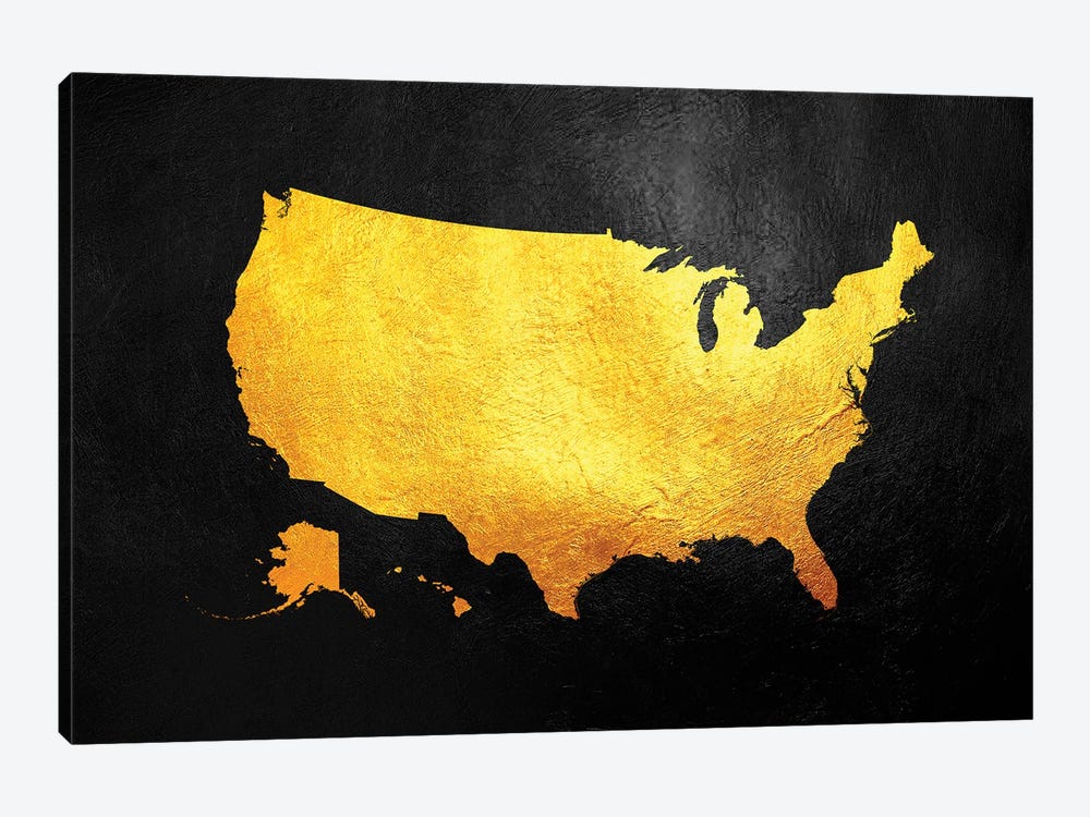 United States Of America Gold Map by Adrian Baldovino 1-piece Canvas Art Print