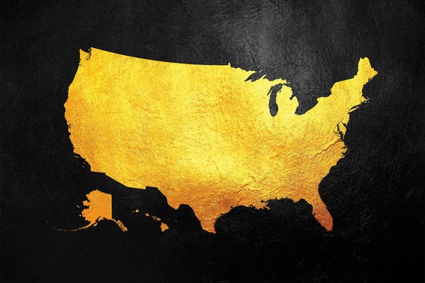 Adrian Baldovino: United States Of America Gold Map by Adrian Baldovino