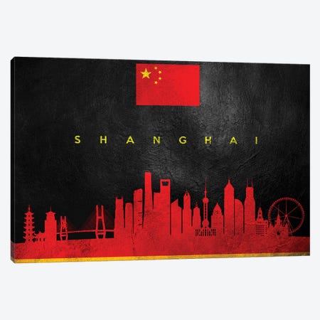 Shanghai China Skyline Canvas Print #ABV122} by Adrian Baldovino Canvas Wall Art