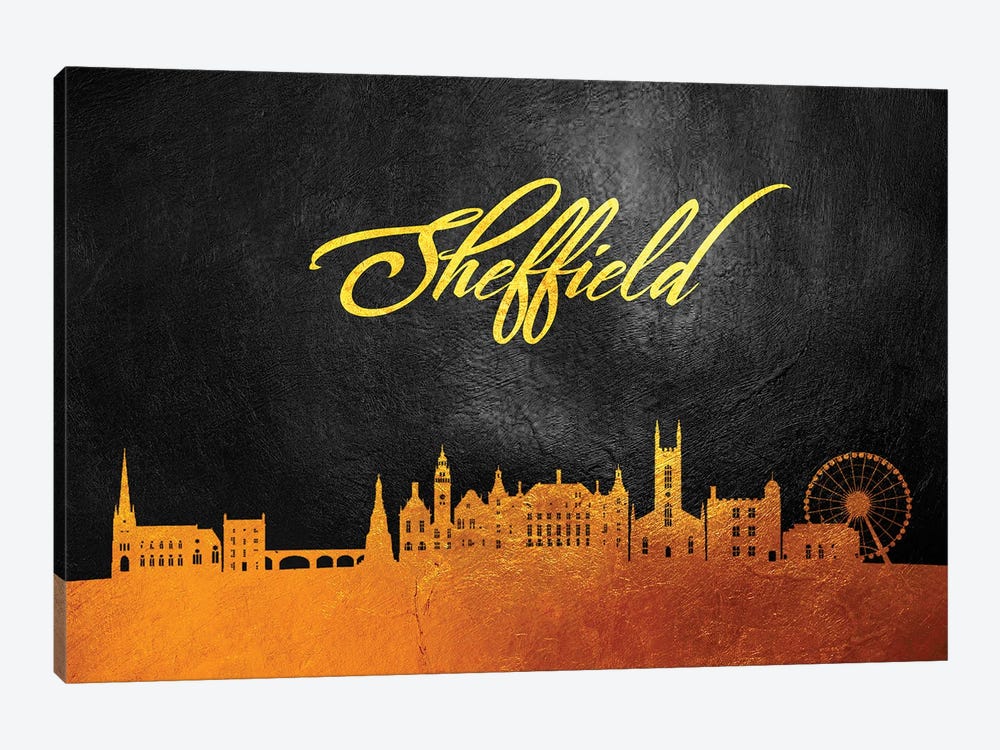 Sheffield England Gold Skyline by Adrian Baldovino 1-piece Canvas Print