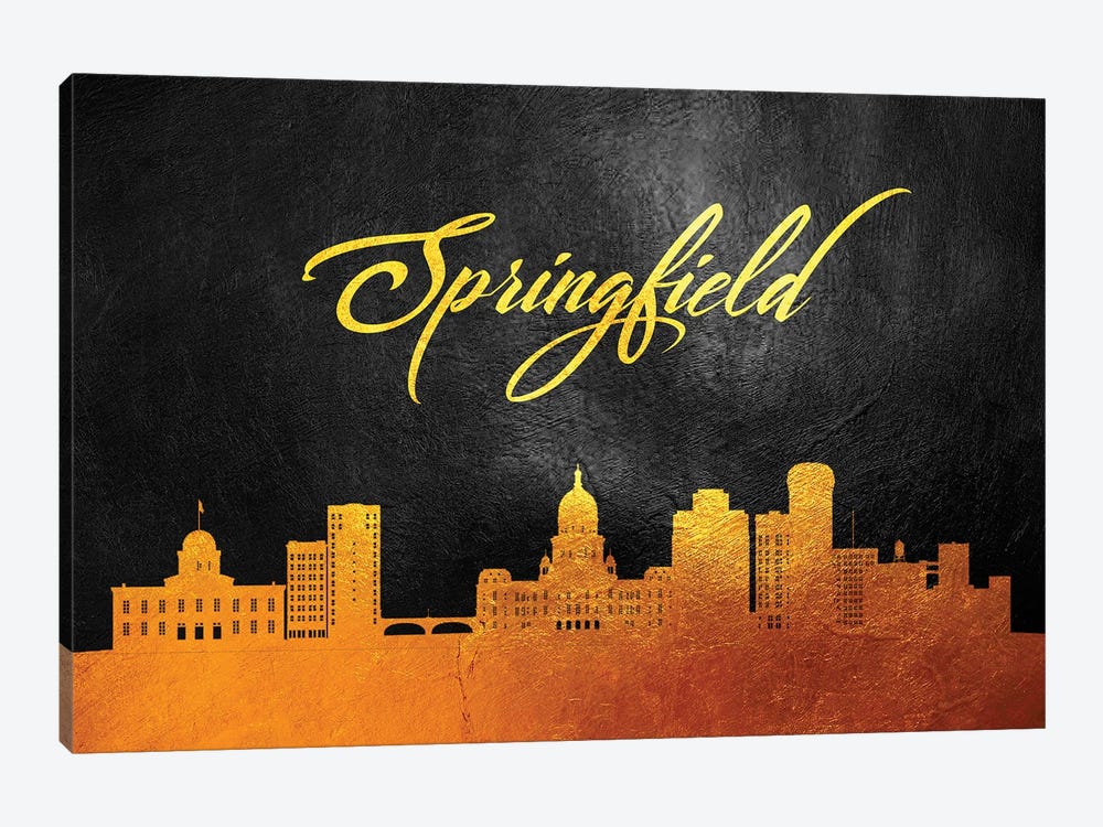 Springfield Illinois Gold Skyline by Adrian Baldovino 1-piece Canvas Art