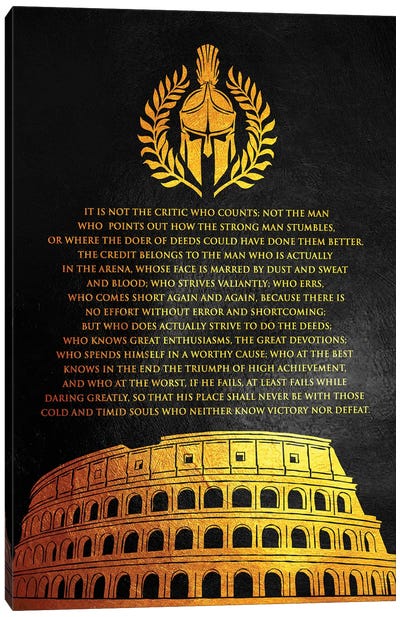 The Man In the Arena Canvas Art Print - Motivational Typography