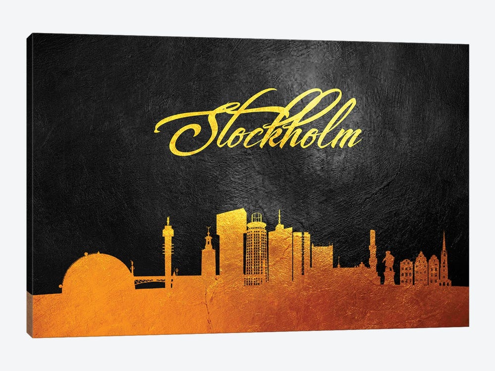 Stockholm Sweden Gold Skyline by Adrian Baldovino 1-piece Canvas Wall Art
