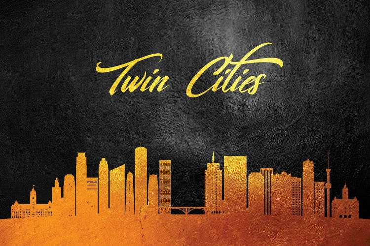 Twin Cities Minnesota Gold Skyline by Adrian Baldovino wall art