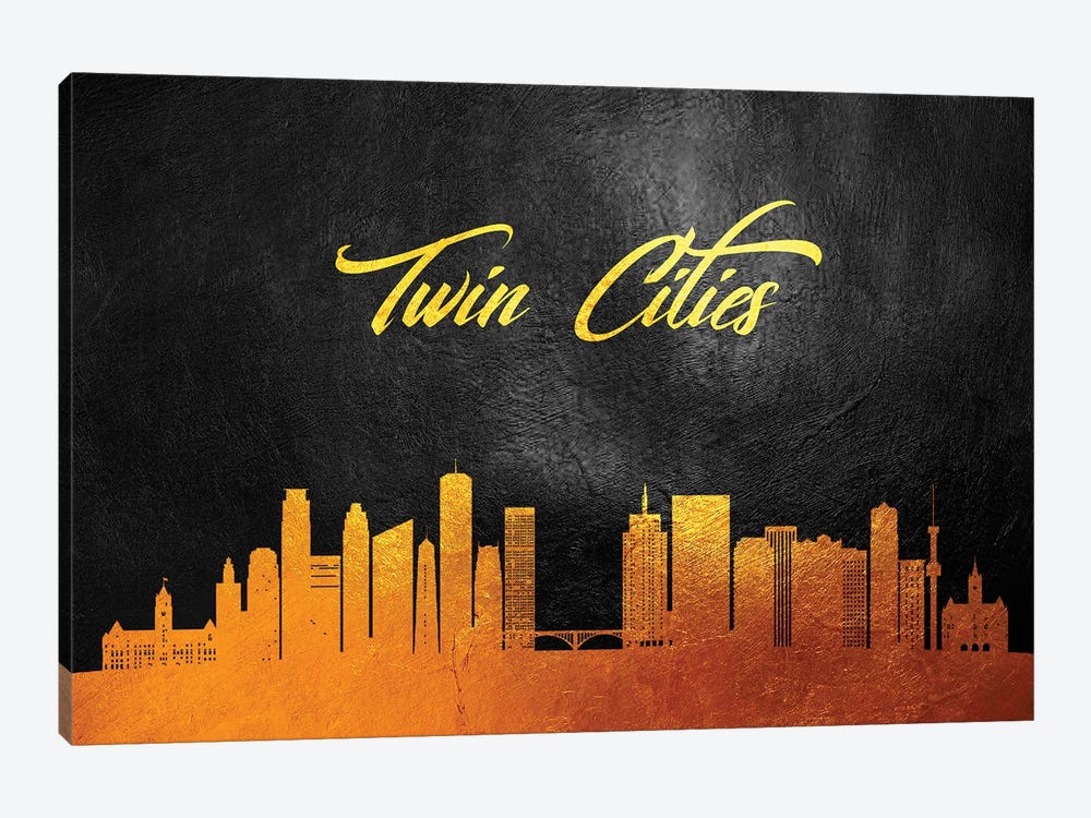 Twin Cities Minnesota Gold Skyline by Adrian Baldovino 1-piece Canvas Wall Art