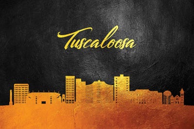Tuscaloosa Alabama Gold Skyline by Adrian Baldovino metal wall art