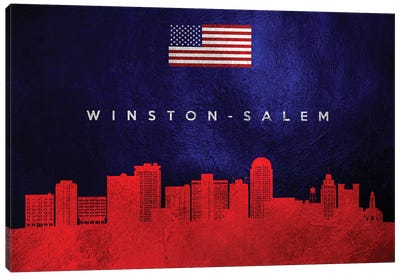 Winston-Salem North Carolina Skyline Canvas Art Print - American Flag Art