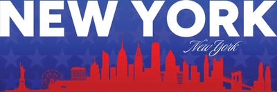 Adrian Baldovino - Multi Panel Prints: New York New York Gradient Panorama Skyline by Adrian Baldovino