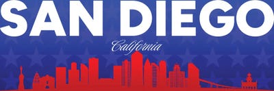 Adrian Baldovino - Multi Panel Prints: San Diego California Gradient Panorama Skyline by Adrian Baldovino