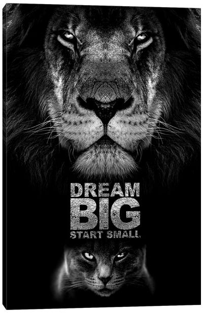 Dream Big Start Small Motivational Quote Canvas Art Print - Lion Art