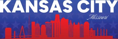 Adrian Baldovino - Multi Panel Prints: Kansas City Missouri Gradient Panorama Skyline by Adrian Baldovino