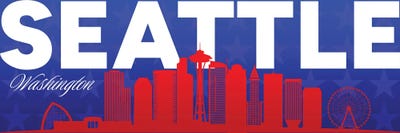 Adrian Baldovino - Multi Panel Prints: Seattle Washington Gradient Panorama Skyline by Adrian Baldovino