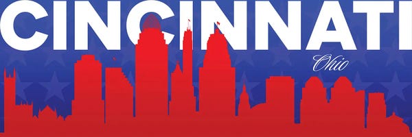 Adrian Baldovino: Cincinnati Ohio Gradient Panorama Skyline by Adrian Baldovino