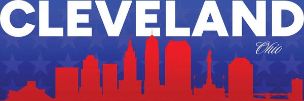 Adrian Baldovino: Cleveland Ohio Gradient Panorama Skyline by Adrian Baldovino