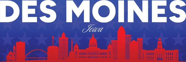 Adrian Baldovino: Des Moines Iowa Gradient Panorama Skyline by Adrian Baldovino
