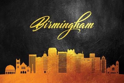 Birmingham Alabama Gold Skyline by Adrian Baldovino framed wall art