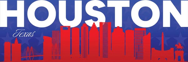 Adrian Baldovino: Houston Texas Gradient Panorama Skyline by Adrian Baldovino