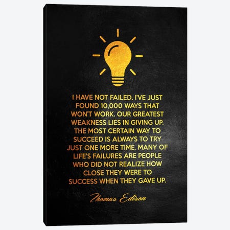 Thomas Edison Motivational Quote Canvas Print #ABV151} by Adrian Baldovino Canvas Print