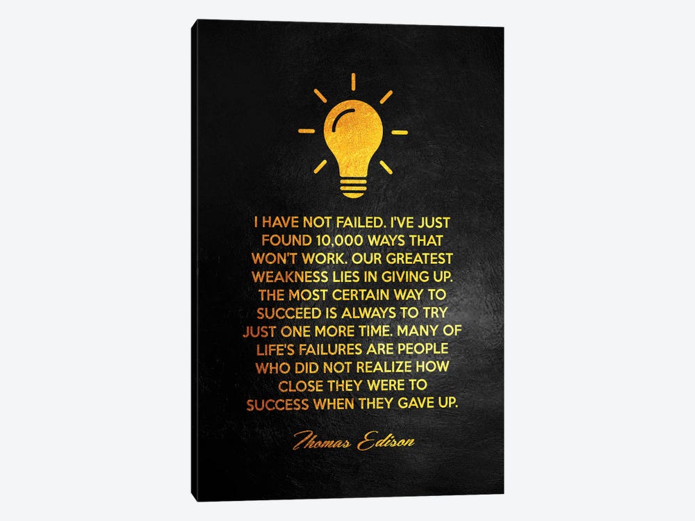 Thomas Edison Motivational Quote by Adrian Baldovino 1-piece Canvas Print