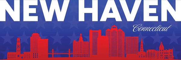 Adrian Baldovino: New Haven Connecticut Gradient Panorama Skyline by Adrian Baldovino